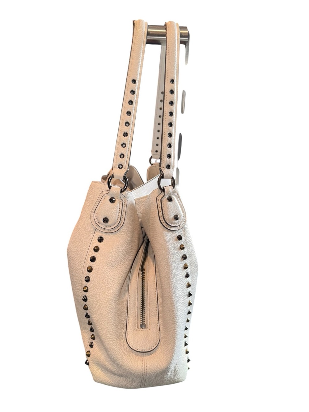 Coach Edie 31 Bandana Rivets Pebble Leather Shoulder Bag, Chalk White - Picture 6 of 13